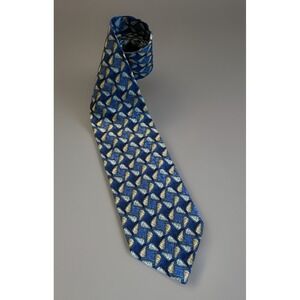 Ermenegildo Zegna Neckwear Tie Blue Gold Geometric Pattern Italy 100% Silk JBHS